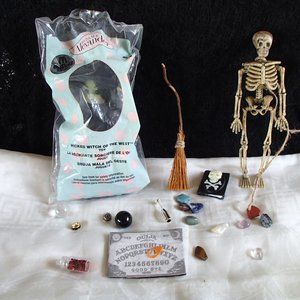 NIP Witch 3D Skeleton Handmade Spellbook Broom Ouija Gemstones Bottle Wormwood